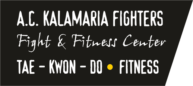 Ετικέτα Οργανισμού, αναγράφει το όνομα του οργανισμού στα αγγλικά. "A.C KALAMARIA FIGHTERS, Fight & Fitness Center, TAE - KWON - DO & FITNESS"